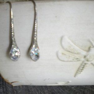 Vintage 925 Sterling Silver CZ Drop Dangle Earrings